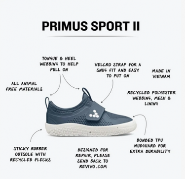 Lasten PJ tennari - Indigo - Primus Sport II Toddlers - Vivobarefoot